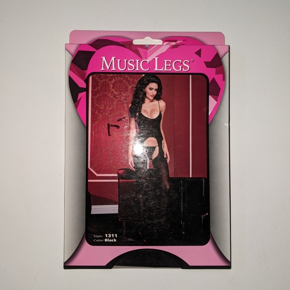 Music Legs Lingerie Opaque Suspender Body Stocking in black - Picture 1 of 2